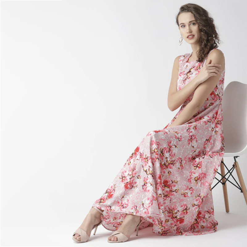 Pink Floral Print Maxi Dress