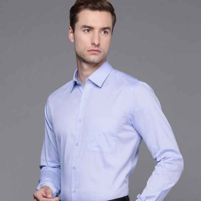 Men Blue Self-Design Slim Fit Pure Cotton Formal Shirt