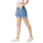 Miss Chase Women's Blue Relaxed Fit Clean Look Regular Length Mid Rise Denim Shorts