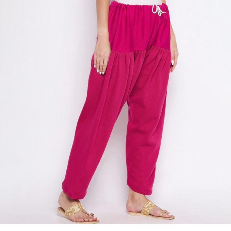 Women Magenta Solid Wool Loose-Fit Salwar