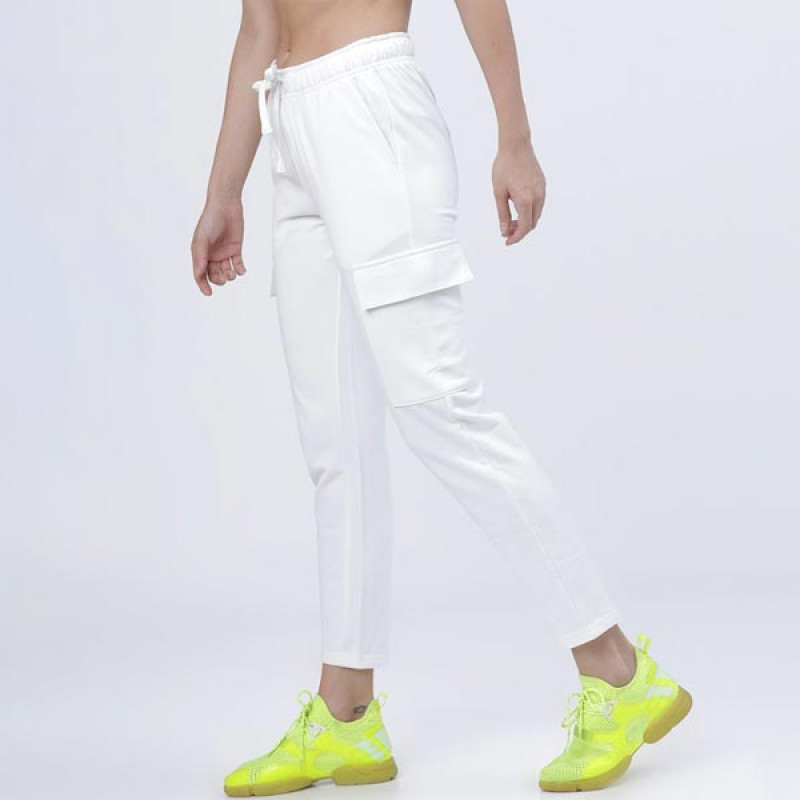 Women White Solid Slim-Fit Cargo Track Pants