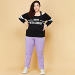 Women Plus Size Purple Solid Track Pants